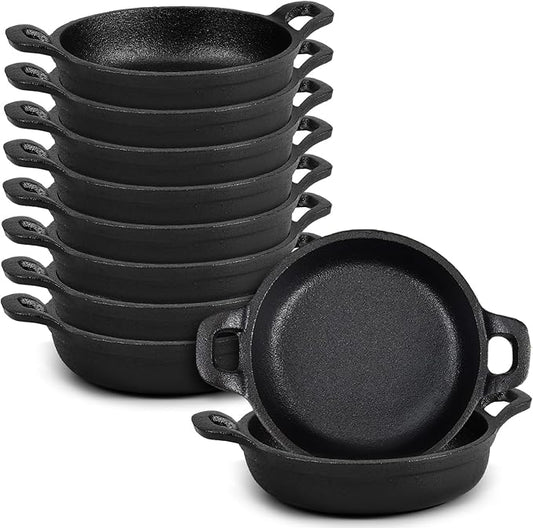 10 Pack Mini Cast Iron Skillets 5 x 5 x 1.3 Inch Cast Iron Pan Small Ramekin Set Black Casserole Dish Cookware Oven Safe Mini Skillets for Kitchen Indoor Outdoor Picnic