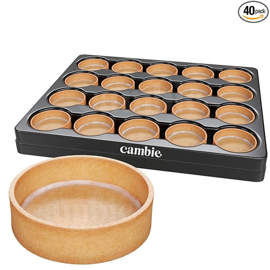 Cambie Sweet Round Medium Tart Shells, 2.17" in Diameter, French Style Tart Shells with White Chocolate Coating (Pack of 40)