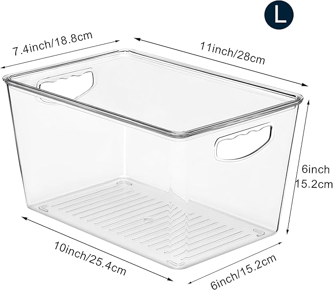 theaoo Clear Storage Bins with Lids Stackable - Large Plastic Containers for Pantry Organization and Storage - Perfect for kitchen,Fridge,Laundry Room,Bathroom,Garage,Closet,Cabinet Organizer - 4 Pack
