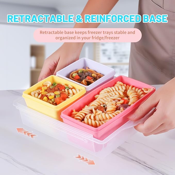 Gemice BPA-Free Silicone Freezer Molds with Base, Individual 6-Pack 1-Cup & 2-Cup Portion Soup Cubes Freezer Tray with Lids for Food Storage, Dishwasher Safe, Silicone Freezer Containers for Meal Prep