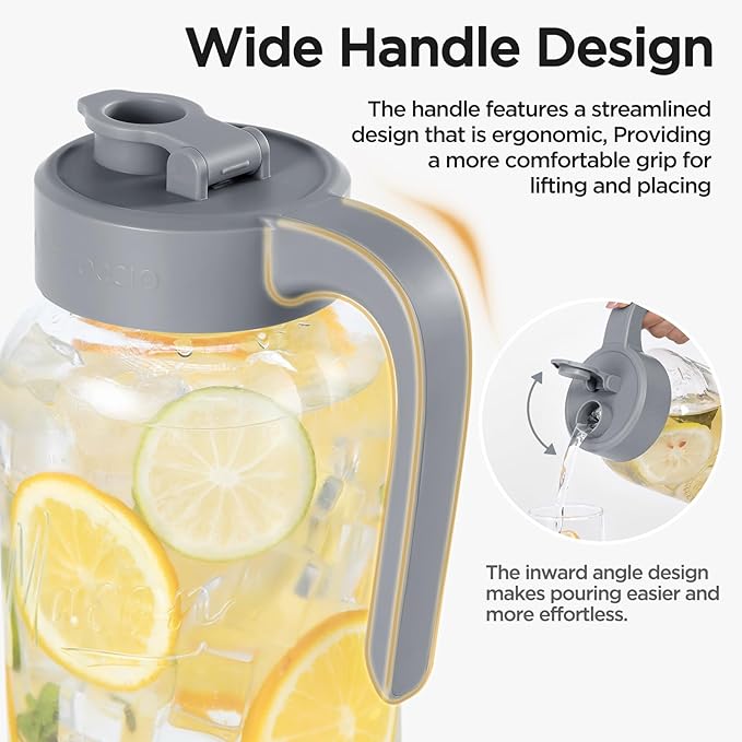 Mason Jar Pitcher - Airtight & Leakproof Glass Pitcher with Lid[set of 2], Perfect for Breastmilk, Cold Brew, and Sun Tea, 2 Quart (64 oz) Mason Jar with Pour Spout Lid