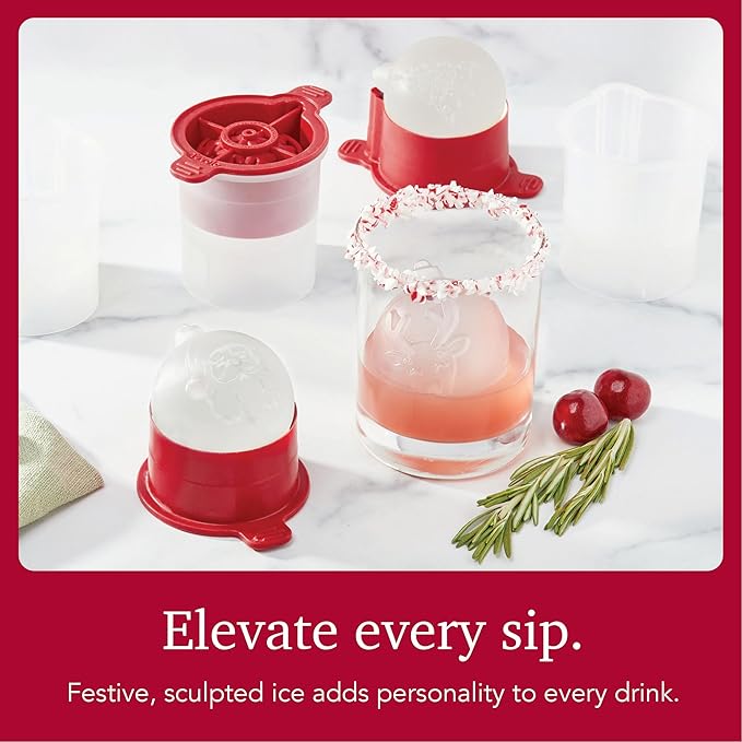 Tovolo Holiday Ice Molds for Cocktails Set of 4 Snowflake Ice Mold Christmas Tree Ice Mold Santa Reindeer Christmas Gifts for Men, Complete Set of Stackable Silicone Ornament Ice Molds for Cocktails
