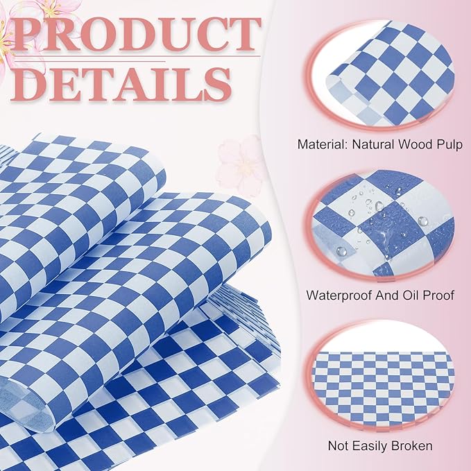 PATIKIL 7.1" x 7.1" Waxed Paper Sheets, 100Pcs Square Pattern Oil-absorbing Dry Food Wrapping Paper for Bakery Coffee Shop Home Baking Kitchen DIY, Blue