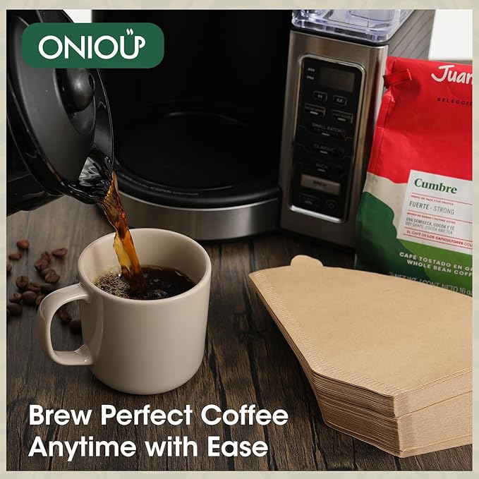 200 Count Coffee Filters #4, ONIOU Number 4 Cone Coffee Paper Filters 8-12 Cup Unbleached, Natural Coffee Filters 4 Cone Paper for Ninja Cuisinart Coffee Makers
