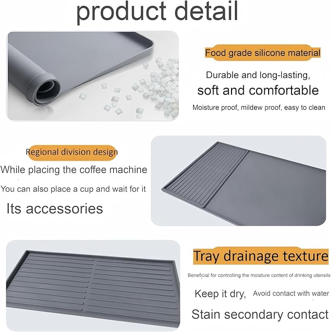 Silicone Coffee Pad, 24-inch x 16-inch Mat, with Removable Baking Tray, Fits Coffee Machines and Baking Sheets
