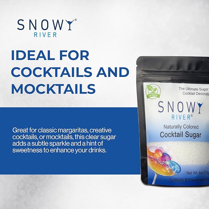 Snowy River Clear, Cocktail & Margarita Sugar Rimmer - Vibrant Color Glass Rimming Sugar with Medium Crystal Texture - 4oz