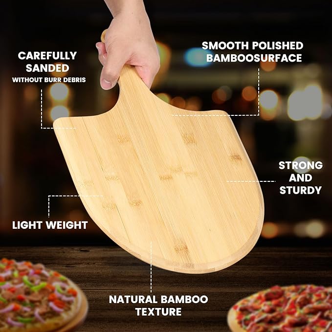 2 Pack Pizza Peel 11 Inch, Natural Bamboo Pizza Spatula Wooden Pizza Spatula Paddle Board for Home Pizza Cutting，Cheese, Bread,Fruit,Vegetable Oragaznie (2)