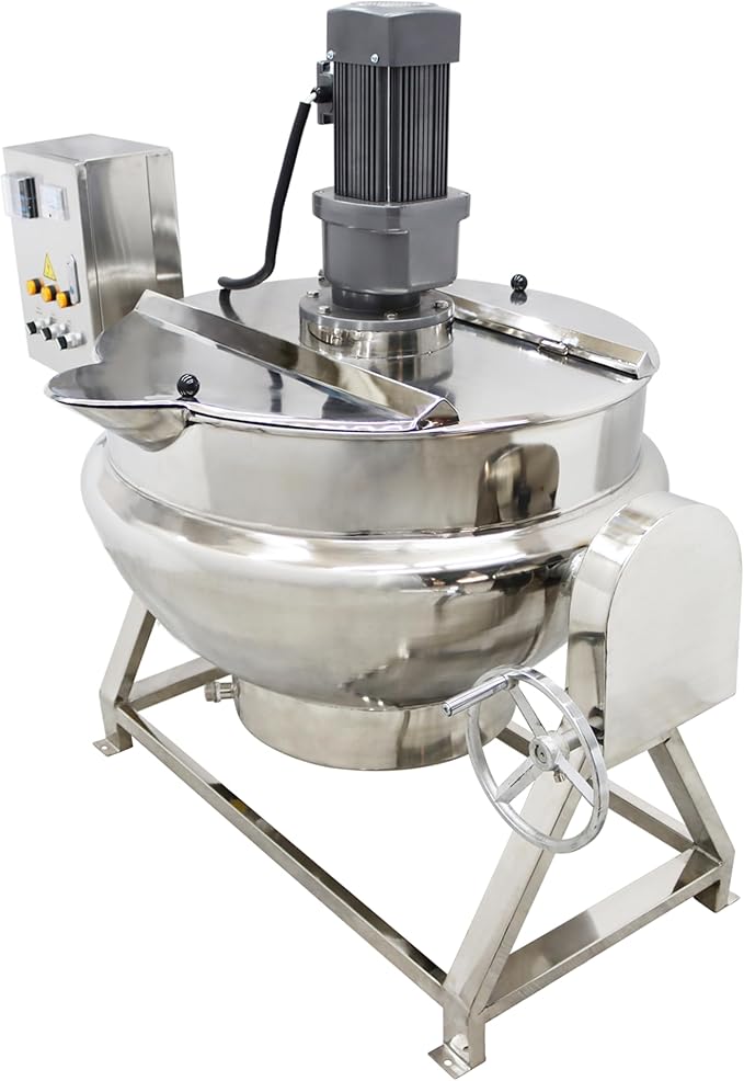 TECHTONGDA 54gallon Commercial Electric Cooking Machine Tilting Jacketed Pot Heating Kettle Stainless Steel with Stirrer 220V