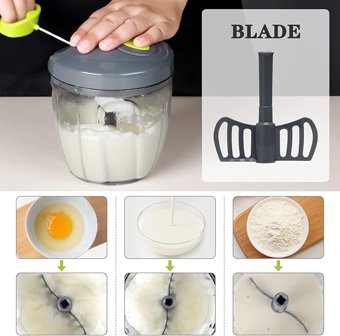 Cambom Manual Food Chopper Vegetable Cutter, Hand String Vegetable Chopper Onions Cutter for Vegetable Fruits Nuts BPA Free Food Safe Material, 900ml Grey
