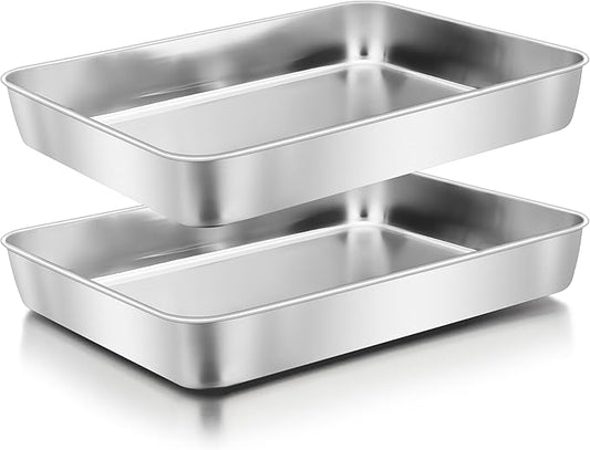 Herogo Rectangle Cake Pan Set of 2, 9 X 13 Inch Stainless Steel Baking Pan for Oven, Lasagna Brownies Casseroles Cakes Bakeware, Dishwasher Safe