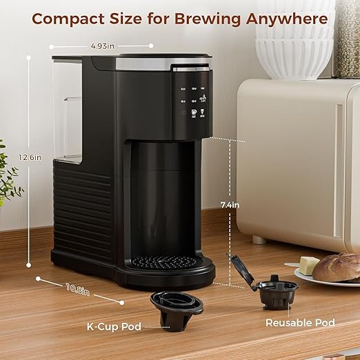 Single Serve Coffee Maker, 2 in 1 Coffee Machine for K-Cup & Ground Coffee, 6 to 14oz Brew Sizes, Pod Coffee Makers with 40oz Removable Water Reservoir, LCD Screen, Self-cleaning, for Home