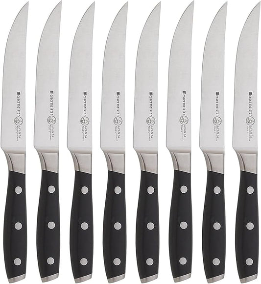 Messermeister Avanta 5” Fine Edge Steak Knife Set - Pack of 2 - German X50 Stainless Steel - Rust Resistant & Easy to Maintain - Includes 8 Total Steak Knives