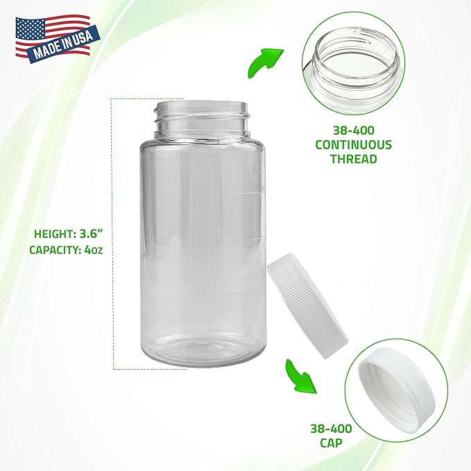 Oil Sampling Bottle - Made in USA - Pack of 6 Oil Analysis Sampling Clear Plastic Bottle 4 oz (120 ml) Capacity with 38-400 Cap Size - FDA Compliant and BPA Free …