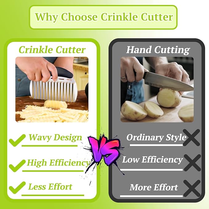 Suuker Large Crinkle Cutter French Fry Cutter, Large Crinkle Potato Slicer Wavy Chopper, Stainless Steel Wave Fries Cutter Slicer With Handle for Veggies, Potato, Cucumber, Carrot Chip