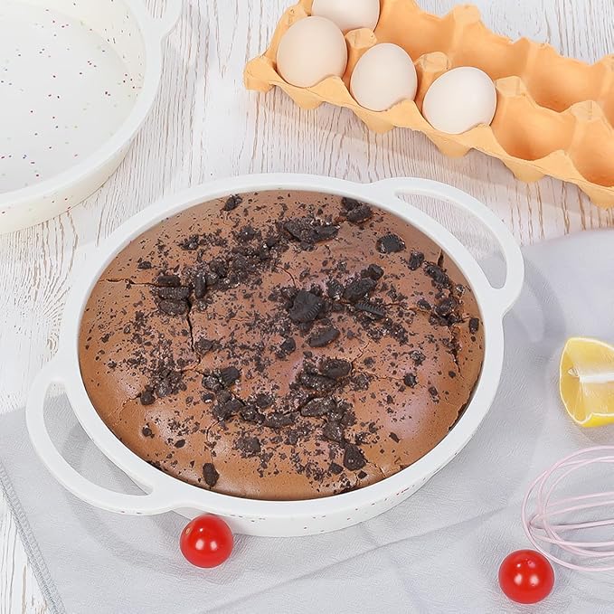 9 Inch Round Cake Pan, Metal Reinforced Frame Silicone Cake Mold for Baking with Handle Easy to Move Confetti