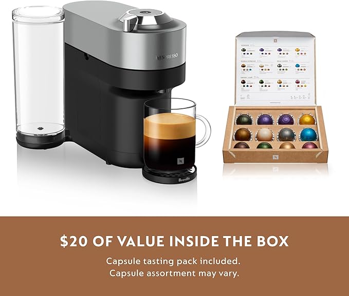Nespresso Vertuo Pop+ Deluxe Coffee and Espresso Maker by Breville with Milk Frother, 1500 watts, Titan