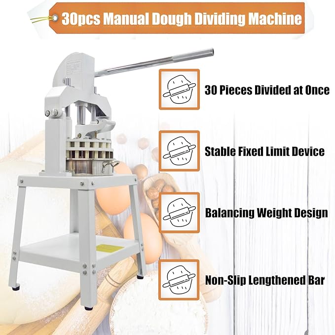 Commercial Dough Divider Manual 30PCS Dough Divider 1.27oz-6.77oz Heavy Duty Dough Cutter Machine with 36-192g Dough Weight Range for Baking, 30PCS