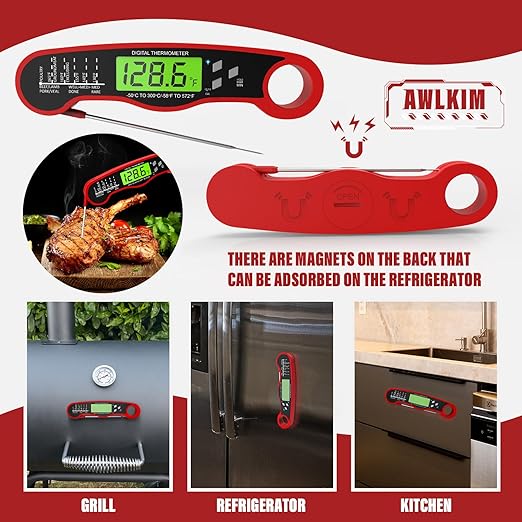 Digital Meat Thermometer for Cooking - IP67 Waterproof Kitchen Thermometer with Backlight and Hold, Fast Instant Read Thermometer, Candy Making, Outside Grill, Stocking Stuffers for Men-2 Pack