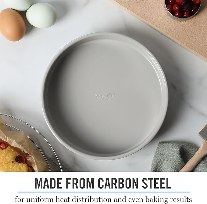 Martha Stewart Gallen 8 Inch Round Nonstick Carbon Steel Cake/Bake Pan - Cool Grey