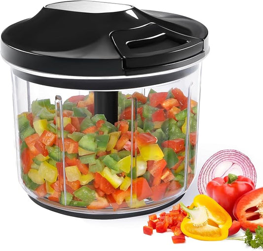 LHS Manual Food Processor Large Vegetable Chopper, 1000ML Pull String Chopper Garlic Mincer Onion Cutter for Veggies,Salad,Fruits, Nuts, BPA Free, Black