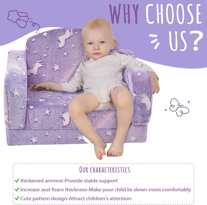 Thick Comfy Toddler Chair and Couch for Kids,2-in-1 Soft Plush Fold Out Sofa for Children,Convertible Couch to Lounger for Toddler