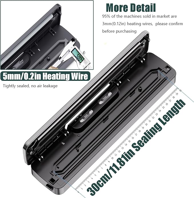 Food Saver Vacuum Sealer Machine-100 Times Consecutive Works | 5mm Sealing Wire | 5 Food Modes | Compact Design Dry&Moist Multi-Functional Storage with 10 Vacuum Seal Bags