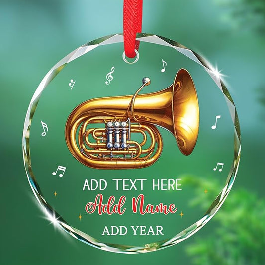 Tuba Lover Christmas Keepsake Gift, Personalized Tuba Musical Instrument Glass Ornament Gifts for Music Lovers, Instrument Player Ornament Christmas 2025, Custom Text & Name Tubarist Glass Ornaments