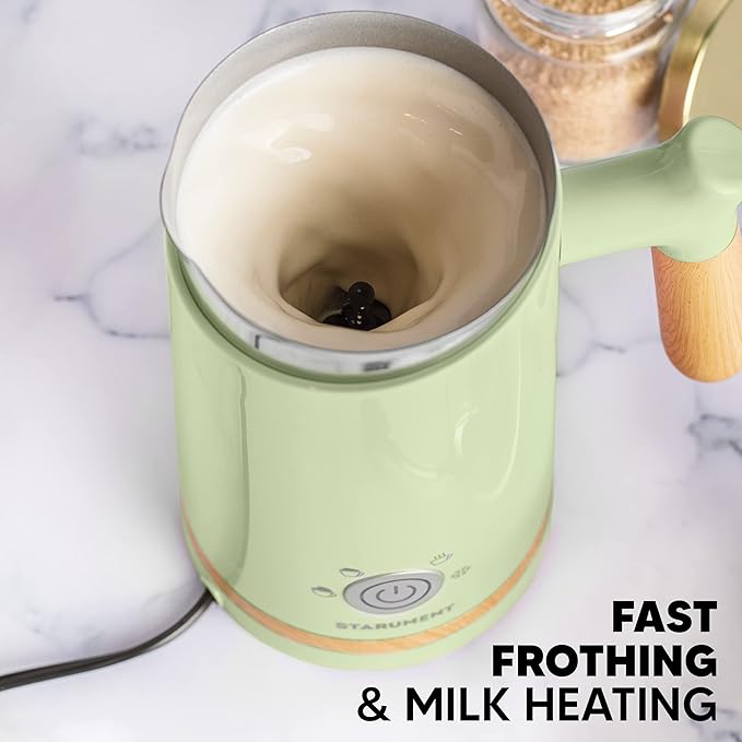 Starument Electric Milk Frother and Steamer - Automatic Foamer & Heater for Coffee, Latte, Cappuccino, Other Creamy Drinks - 4 Settings Cold Foam, Airy, Dense Warm, Green, 8x4x5 inches