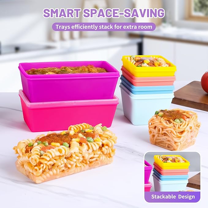 Gemice BPA-Free Silicone Freezer Molds with Base, Individual 6-Pack 1-Cup & 2-Cup Portion Soup Cubes Freezer Tray with Lids for Food Storage, Dishwasher Safe, Silicone Freezer Containers for Meal Prep