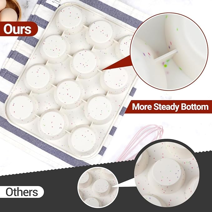 CAKETIME Silicone Muffin Pan, Regular Size Muffin Pan for Baking 12 Cups Non Stick Silicone Cupcake Pan 1 Pack Confetti