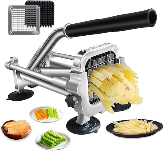 1/4 In Blade French Fry Cutter, Efortless Commercial Vegetable Chopper, Anti-slip Potato Cutter, Heavy Duty Potato Slicer, Stainless Steel Easy Clean Manual Cutter for Tomatoes Peppers Mushrooms