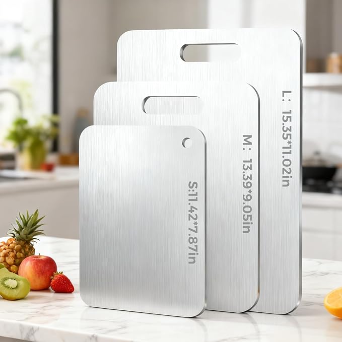 Tavano Titanium Cutting Board,100% Pure Titanium Cutting Boards for Kitchen,Double-side Available Cutting Board for Vegetables,Meat,Fruits,Easy to Store and Clean(M+L)
