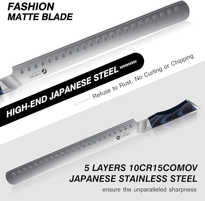 Brisket Slicing Knife, 11.6 Inch Carving Knife, Japanese High Carbon Steel Slicing Knives with VG10 Steel Core & G10 Handle, Full Tang Ultra Sharp Meat Cleaver for BBQ, Turkey, Roast, Brisket