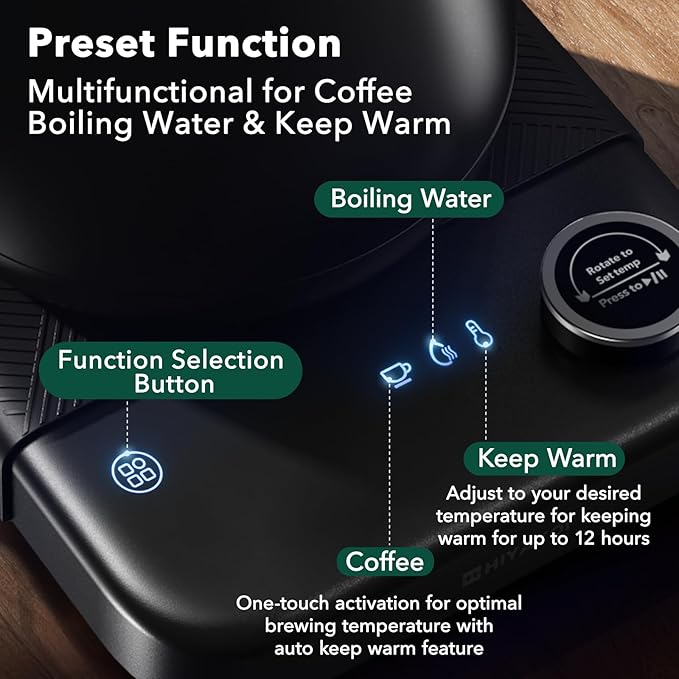 Electric Kettle, HIYAKOI Gooseneck Electric Kettle with Temperature Control, Pour Over Kettle for Coffee & Tea, 1200W Quick Heating Stainless Steel Hot Water Kettle Electric, Keep Warm, 0.8L