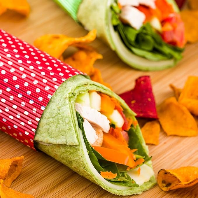 Restaurantware 12" x 12" Rippled Aluminum Foil Food Wrap and Fry Basket Liner: Perfect for Restaurant Take Out Bakeries and Food Trucks - Red Polka Dot Foil Sandwich Wraps - 500-CT