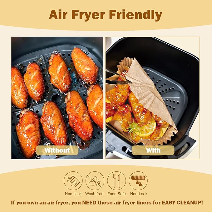 200 Pcs 6.5" Air Fryer Liner,Square Baking Parchment Airfryer Paper Unbleached Disposable Non-stick & Non-Leak & Non-Washing Paper Liner for 3-5 QT Air Fryer Basket