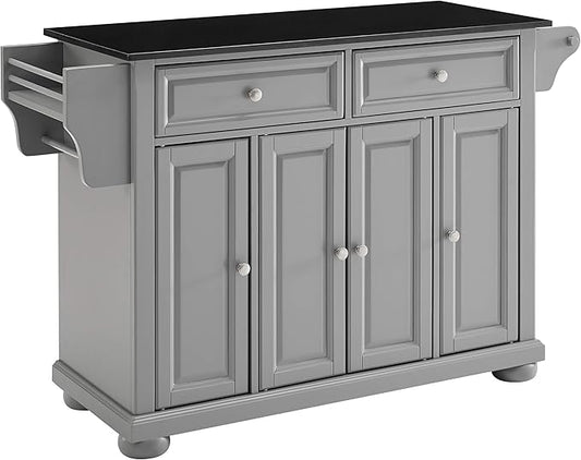 Crosley Furniture Alexandria Granite Top Rolling Kitchen Island Storage Cart, Microwave Stand, Spice Rack, Gray