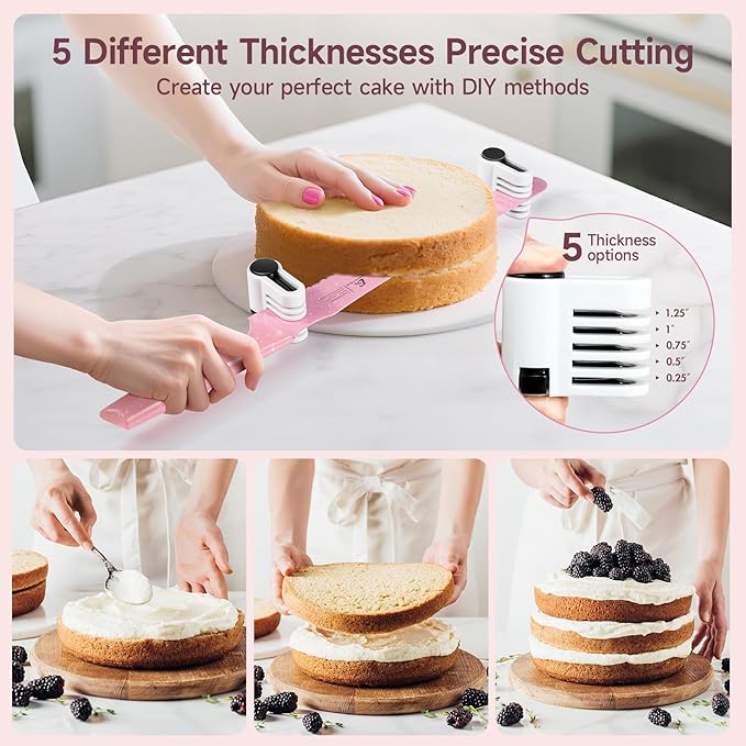 2025 Upgrade Bread Knife for Homemade Bread, World‘s 1st Double Serrated Knife with 5 Thickness Adjustable Slicing Guide, Stainless Steel Bread Cutter, Razor Sharp for Sourdough, Pink