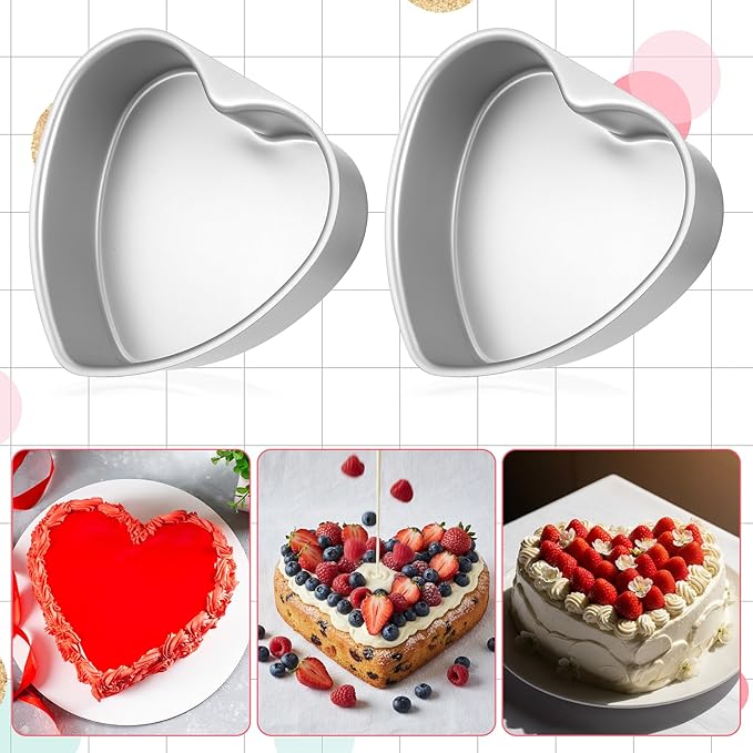 3 Pieces Heart Shaped Cake Pans, 8 Inch Aluminum Heart Cake Molds, Cake Baking Supplies, Heat-Resistant DIY Baking Tool for Wedding, Birthday Party, Engagement, Valentine Day