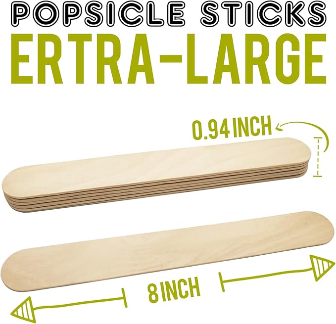 WISYOK 8'' Jumbo Craft Sticks - 90PCS Extra Large Natural Premium Wood, Ice Cream Sticks, Jumbo Sticks, Large Tongue Depressors, Plant Labels, Hair Removal and Waxing Supplies, Crafting