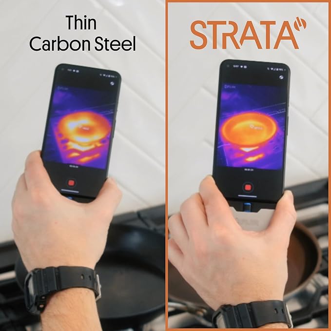 STRATA Carbon Steel Clad 8.5" Frying Pan Skillet, 3-Ply Carbon Steel Cookware with Aluminum Core, Lightweight (1.8 lbs), Even Heating, Stick-Resistant When Seasoned, Versatile & Fast-Heating