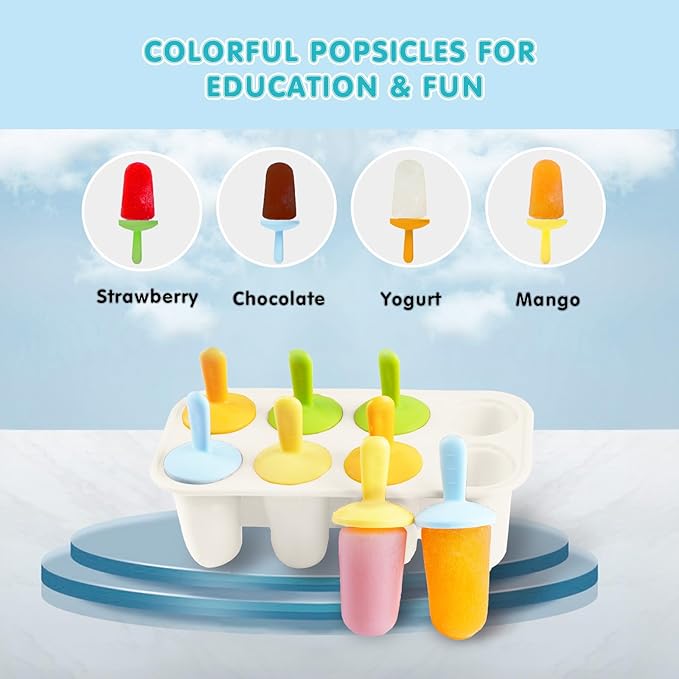 Miaowoof Silicone Popsicles Molds for Toddlers, 8-Cavity Non-BPA Premium Silicone Small Popsicle Molds, Ice Pop Mold with 8 Colorful Reusable Sticks for Kids (White)
