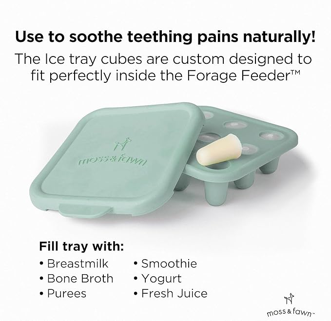 Moss and Fawn Ice Cube Tray - Forage Feeder Freezer & Teething Popsicle Mold for Breast Milk, Formula, Bone Broth, Purees, & Baby Food - BPA, Lead, & PVC-Free - Fern