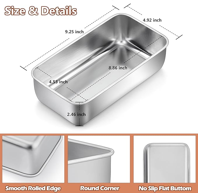 LIANYU Bread Loaf Pans Set of 7, 9x5 Inch Stainless Steel Bread Baking Pans for Homemade Sourdough, Sandwich, Meatloaf, Easy Release & Dishwasher Safe