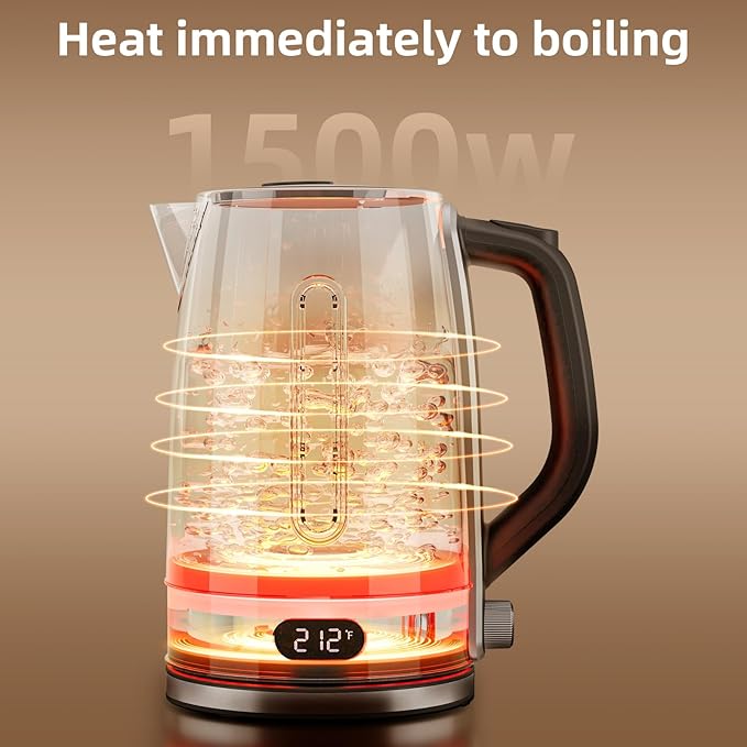 Kndko Electric Kettle,Temperature Adjustmenet, Stainless Steel Filter and Kettle,1.7L Tea Kettle & Hot Water Boiler For Coffee & Tea, Automatic Shut Off, 1500W, Silver