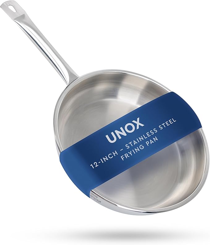 UNOX Stainless Steel Frying Pan 12 inches 3-ply Dishwasher Oven Safe up to 800°F -Crafted in Turkey