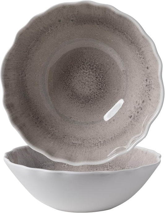 Melamine Serving Bowls Set of 2, 12''x4'' Large Salad Bowls, Fruit Bowls, Mixing Bowls, Serving Bowls for Kitchen, Ideal for Prepping and Serving Food, Gray