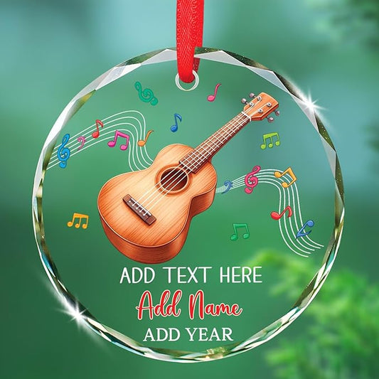Ukulele Musical Instrument Glass Ornament Xmas 2025, Personalized Instrument Christmas Ornament Gift for Ukulele Player, Ukulelist Keepsake Christmas Tree, Custom Text & Name Musician Glass Ornaments