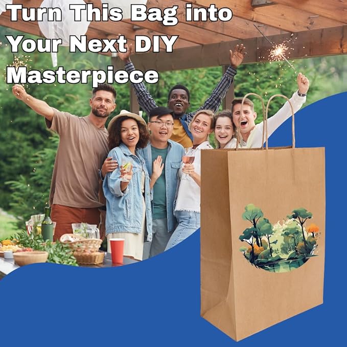 ASSUREPAK DIY Paper Bags - 50 Bags - Kraft Color - 18"x7"x18.5" - 74 LB (110 GSM strong) - Twisted Handle Recyclable Bags for Kids Drawing, Decorating and Creative Projects
