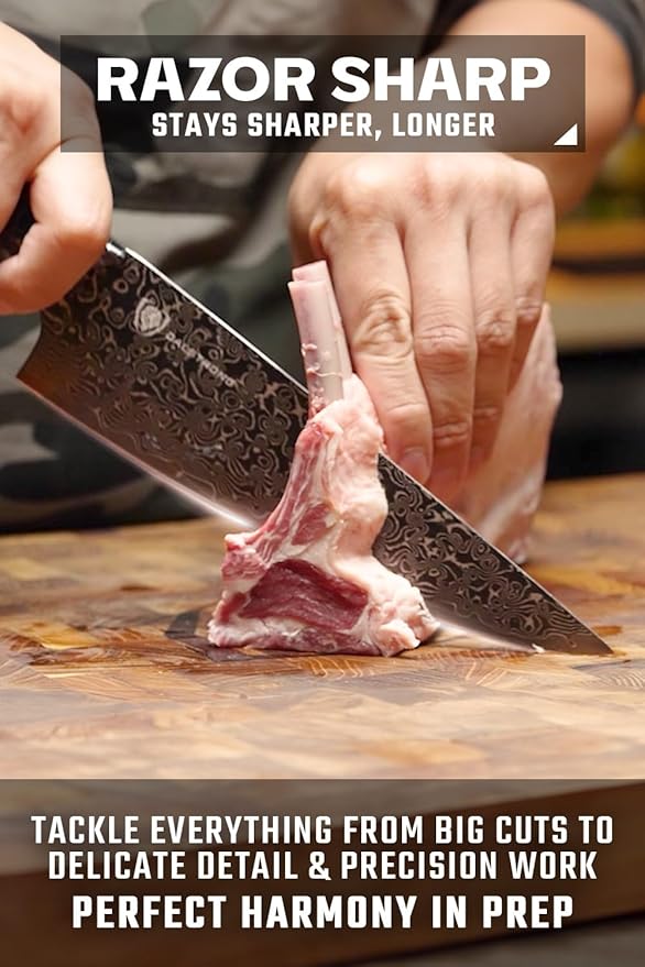 Dalstrong 2 Piece Knife Set - Chef Knife 8"+Paring Knife 4"-Scorpion Series Hellfire-Japanese V12 Ultra™Steel-Black Damascus-Black & Red Honeycomb Resin Handle-Leather Sheath